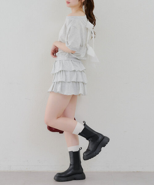continuer de NICE CLAUP(コンティニューデナイスクラップ)の「バックリボンオフショルプルオーバー(Tシャツ/カットソー・レディース・オートミール/オフホワイト/ブラック・FREE)」の7枚目の写真