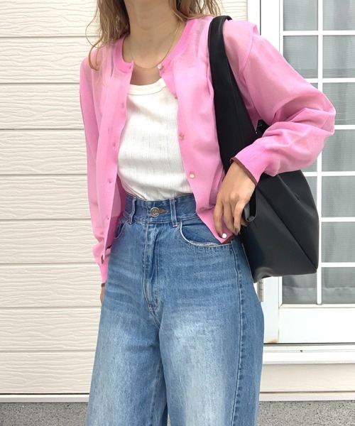 パステルカラーシアーボレロ レディース Heather（ヘザー）の「シアーボレロカーディガン（7分袖