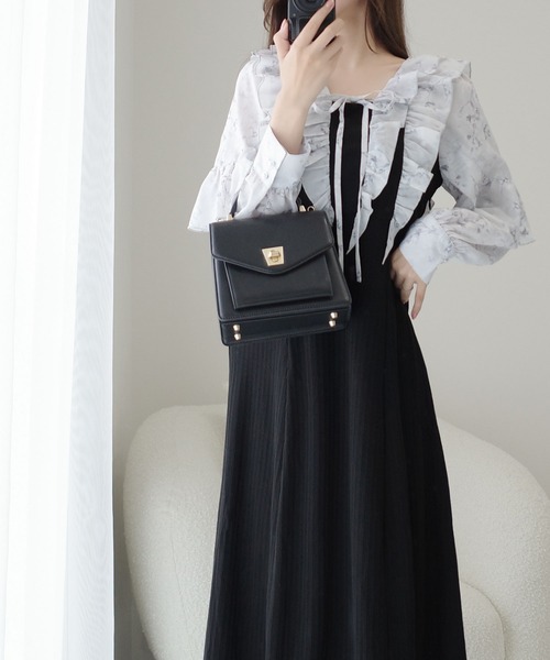 セール】【mily bilet】上品にスタイルアップ。シャイニー花柄フリル