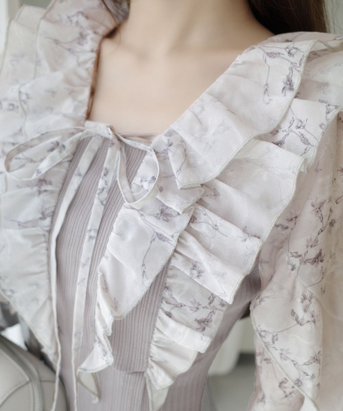 mily bilet(ミウィビレット)の「【mily bilet】上品にスタイルアップ。シャイニー花柄フリルブラウスドッキングワンピース(ワンピース・レディース・ブラック/グレー・LARGE/MEDIUM/SMALL/X-LARGE)」の12枚目の写真