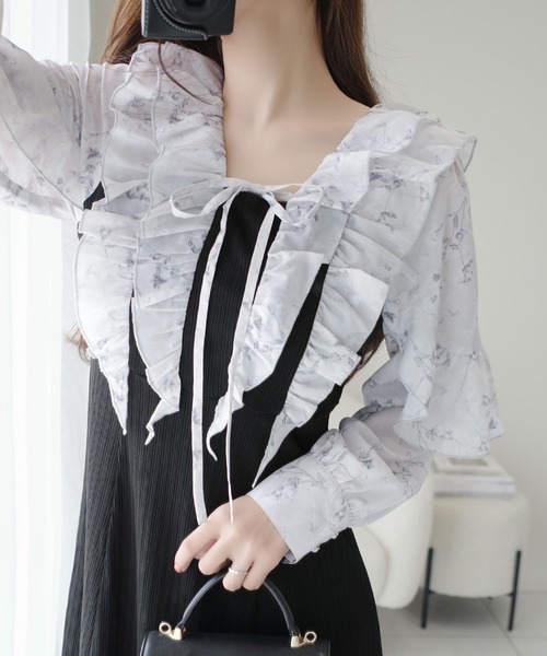 mily bilet(ミウィビレット)の「【mily bilet】上品にスタイルアップ。シャイニー花柄フリルブラウスドッキングワンピース(ワンピース・レディース・ブラック/グレー・LARGE/MEDIUM/SMALL/X-LARGE)」の13枚目の写真