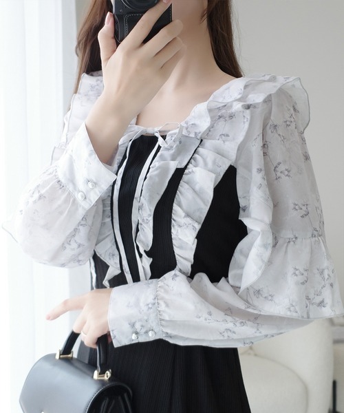 mily bilet(ミウィビレット)の「【mily bilet】上品にスタイルアップ。シャイニー花柄フリルブラウスドッキングワンピース(ワンピース・レディース・ブラック/グレー・LARGE/MEDIUM/SMALL/X-LARGE)」の17枚目の写真