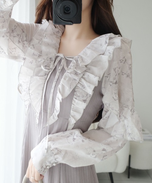 mily bilet(ミウィビレット)の「【mily bilet】上品にスタイルアップ。シャイニー花柄フリルブラウスドッキングワンピース(ワンピース・レディース・ブラック/グレー・LARGE/MEDIUM/SMALL/X-LARGE)」の21枚目の写真