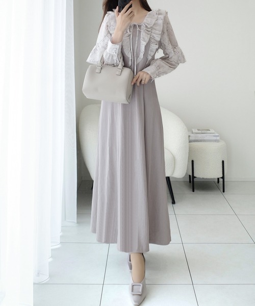 mily bilet(ミウィビレット)の「【mily bilet】上品にスタイルアップ。シャイニー花柄フリルブラウスドッキングワンピース(ワンピース・レディース・ブラック/グレー・LARGE/MEDIUM/SMALL/X-LARGE)」の20枚目の写真