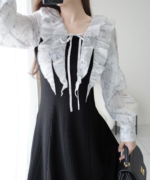 mily bilet(ミウィビレット)の「【mily bilet】上品にスタイルアップ。シャイニー花柄フリルブラウスドッキングワンピース(ワンピース・レディース・ブラック/グレー・LARGE/MEDIUM/SMALL/X-LARGE)」の19枚目の写真