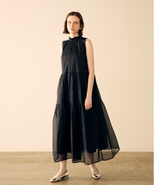 Marilyn Moon（マリリンムーン）の「sheer starched cotton gather dress（ワンピース・レディース・ブラック/オフホワイト・FREE）」の3枚目の写真