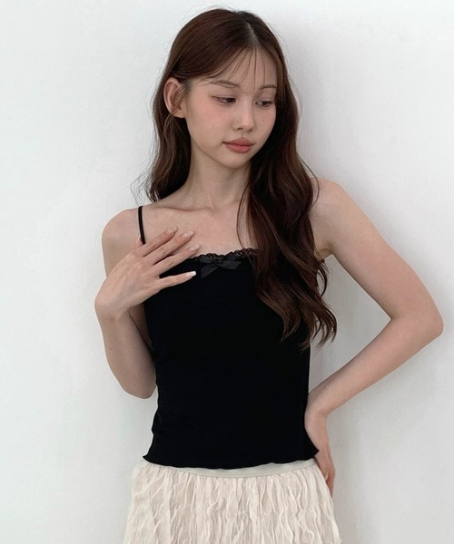 by muni:r（バイ ムニール）の「カップ付きレースリボンスリーブレス（キャミソール・レディース・ホワイト/イエロー/スカイブルー/ブラック・FREE）」の3枚目の写真