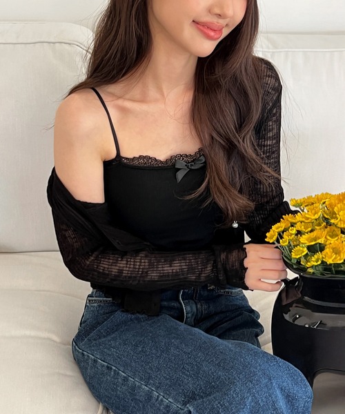 by muni:r（バイ ムニール）の「カップ付きレースリボンスリーブレス（キャミソール・レディース・ホワイト/イエロー/スカイブルー/ブラック・FREE）」の12枚目の写真