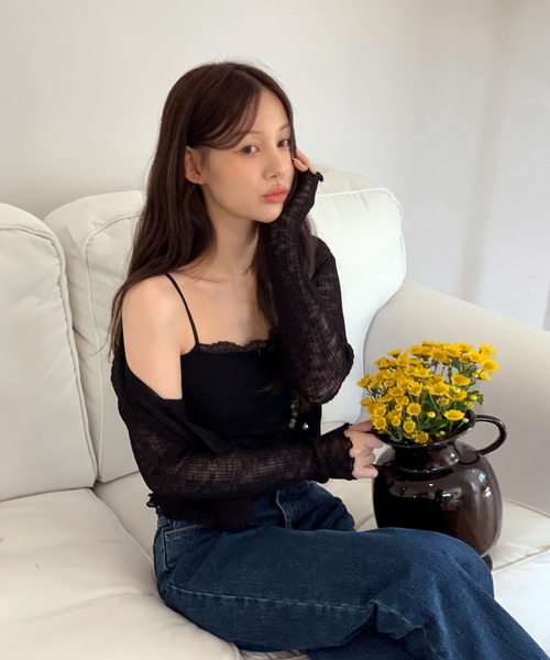 by muni:r（バイ ムニール）の「カップ付きレースリボンスリーブレス（キャミソール・レディース・ホワイト/イエロー/スカイブルー/ブラック・FREE）」の13枚目の写真