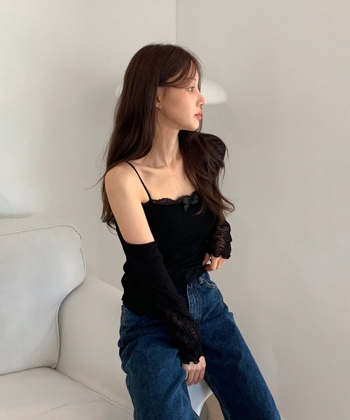 by muni:r（バイ ムニール）の「カップ付きレースリボンスリーブレス（キャミソール・レディース・ホワイト/イエロー/スカイブルー/ブラック・FREE）」の15枚目の写真