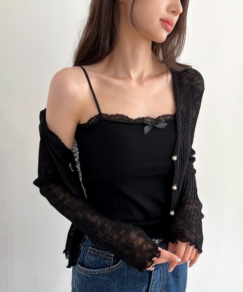 by muni:r（バイ ムニール）の「カップ付きレースリボンスリーブレス（キャミソール・レディース・ホワイト/イエロー/スカイブルー/ブラック・FREE）」の16枚目の写真