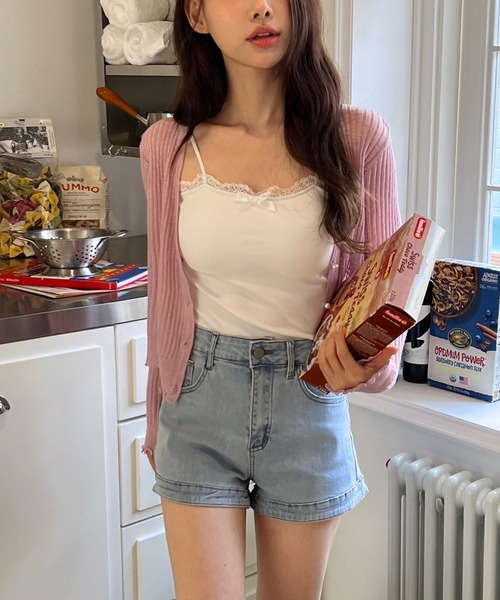 by muni:r（バイ ムニール）の「カップ付きレースリボンスリーブレス（キャミソール・レディース・ホワイト/イエロー/スカイブルー/ブラック・FREE）」の6枚目の写真