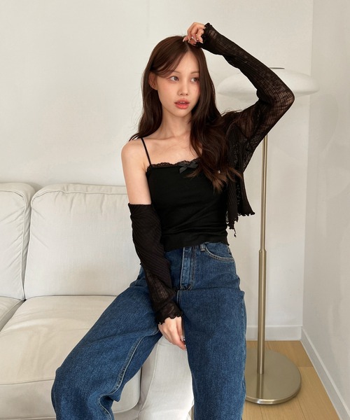 by muni:r（バイ ムニール）の「カップ付きレースリボンスリーブレス（キャミソール・レディース・ホワイト/イエロー/スカイブルー/ブラック・FREE）」の14枚目の写真