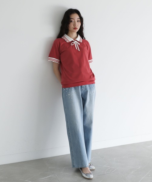 somari imagination（ソマリ イマジネーション）の「『スカラップポロカットソー』（ポロシャツ・レディース・アイボリー/レッド・2/1）」の5枚目の写真