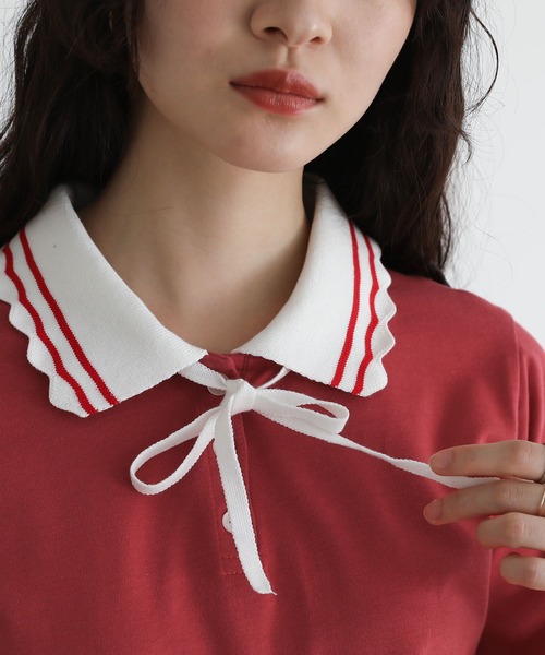 somari imagination（ソマリ イマジネーション）の「『スカラップポロカットソー』（ポロシャツ・レディース・アイボリー/レッド・2/1）」の11枚目の写真
