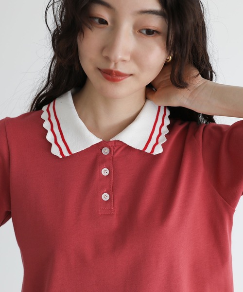 somari imagination（ソマリ イマジネーション）の「『スカラップポロカットソー』（ポロシャツ・レディース・アイボリー/レッド・2/1）」の9枚目の写真