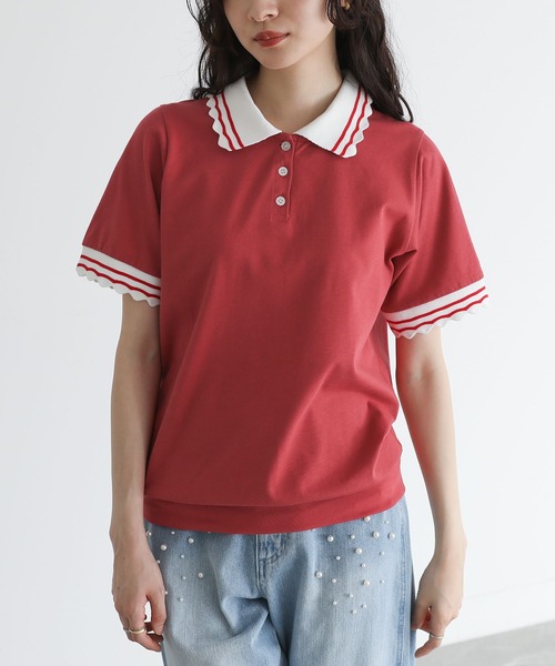 somari imagination（ソマリ イマジネーション）の「『スカラップポロカットソー』（ポロシャツ・レディース・アイボリー/レッド・2/1）」の7枚目の写真