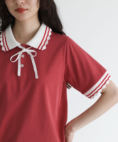 somari imagination（ソマリ イマジネーション）の「『スカラップポロカットソー』（ポロシャツ・レディース・アイボリー/レッド・2/1）」の8枚目の写真
