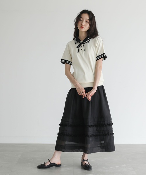 somari imagination（ソマリ イマジネーション）の「『スカラップポロカットソー』（ポロシャツ・レディース・アイボリー/レッド・2/1）」の14枚目の写真