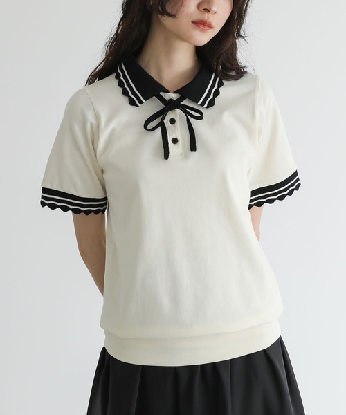 somari imagination（ソマリ イマジネーション）の「『スカラップポロカットソー』（ポロシャツ・レディース・アイボリー/レッド・2/1）」の15枚目の写真