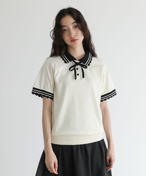 somari imagination（ソマリ イマジネーション）の「『スカラップポロカットソー』（ポロシャツ・レディース・アイボリー/レッド・2/1）」の20枚目の写真