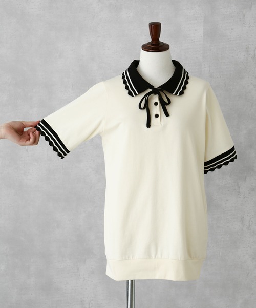 somari imagination（ソマリ イマジネーション）の「『スカラップポロカットソー』（ポロシャツ・レディース・アイボリー/レッド・2/1）」の22枚目の写真