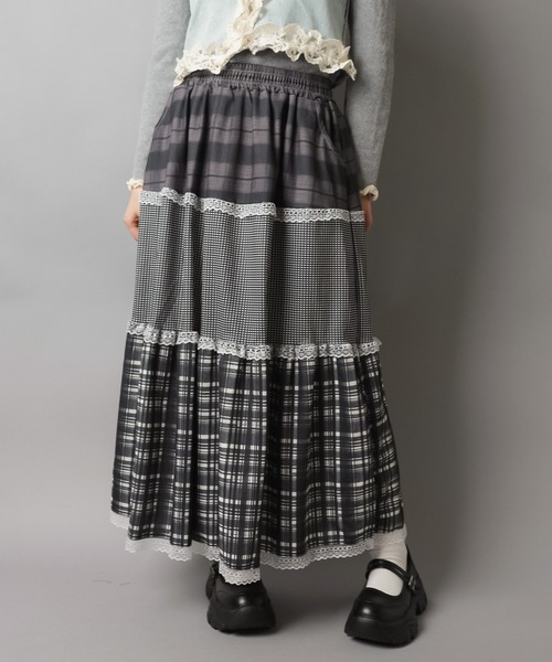 バンダナ　パッチワーク　ロングスカート　黒 ネルチェックパッチワークスカート (WOMENS)｜ファッション通販