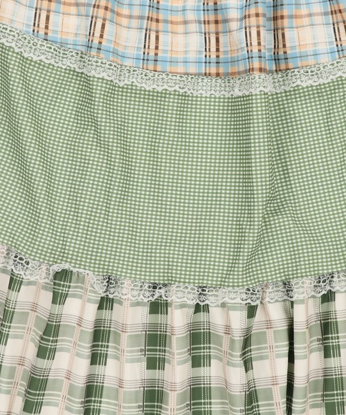 SPINNS（スピンズ）の「レトロな雰囲気が可愛い☆彡つぎはぎチェックロングスカート（スカート・レディース・ブラック/グリーン/ネイビー・ONESIZE）」の6枚目の写真