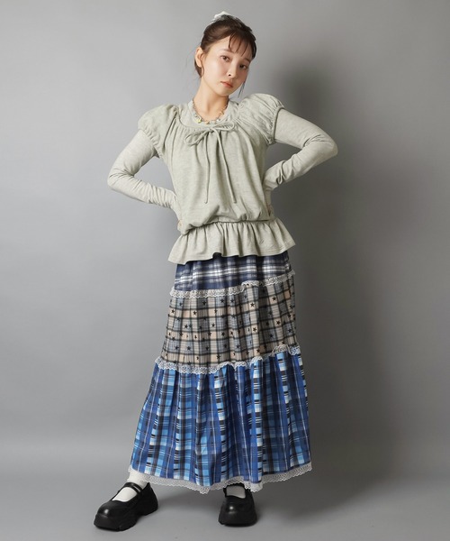 さみーばさん専用　BLUE TRICK パッチワーク ロングスカート BlueTrick】 タックスカート （インディゴパッチワーク