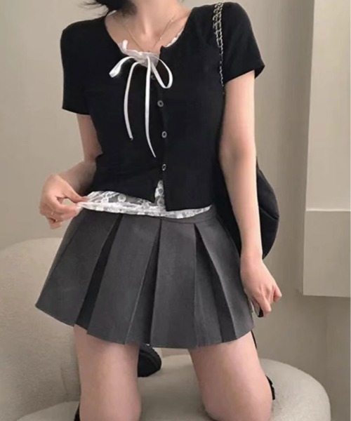 kirakiraShop(キラキラショップ)の「レイヤード風 リボン レース Tシャツ(Tシャツ/カットソー・レディース・ブラック/ホワイト・FREE)」の10枚目の写真
