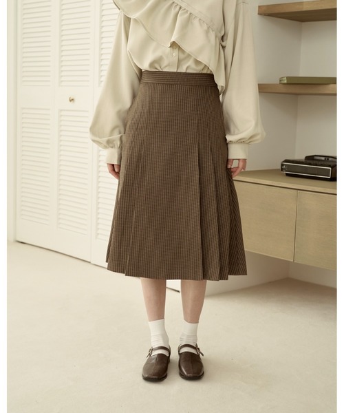 moi tytto（モイテュット）の「ミディ丈セットスカート（スカート・レディース・オレンジ/ナチュラル/ブラウン/チェック・MEDIUM/SMALL）」の4枚目の写真