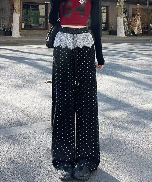 gossip!ロサンゼルス(ゴシップロサンゼルス)の「レースアクセント ドロストワイドレッグパンツ(その他パンツ・レディース・ブラック・M/S)」の2枚目の写真