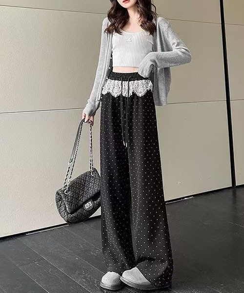 セール】レースアクセント ドロストワイドレッグパンツ（その他パンツ