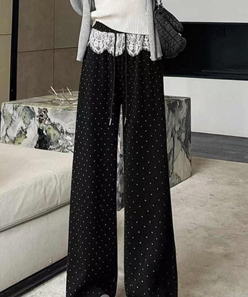 gossip!ロサンゼルス(ゴシップロサンゼルス)の「レースアクセント ドロストワイドレッグパンツ(その他パンツ・レディース・ブラック・M/S)」の5枚目の写真