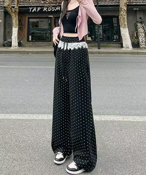 gossip!ロサンゼルス(ゴシップロサンゼルス)の「レースアクセント ドロストワイドレッグパンツ(その他パンツ・レディース・ブラック・M/S)」の6枚目の写真