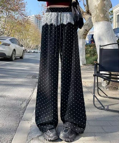 gossip!ロサンゼルス(ゴシップロサンゼルス)の「レースアクセント ドロストワイドレッグパンツ(その他パンツ・レディース・ブラック・M/S)」の7枚目の写真