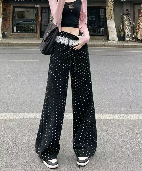 gossip!ロサンゼルス(ゴシップロサンゼルス)の「レースアクセント ドロストワイドレッグパンツ(その他パンツ・レディース・ブラック・M/S)」の9枚目の写真