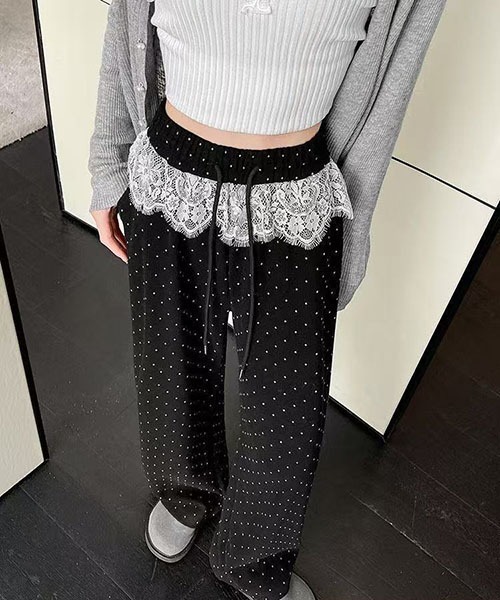 gossip!ロサンゼルス(ゴシップロサンゼルス)の「レースアクセント ドロストワイドレッグパンツ(その他パンツ・レディース・ブラック・M/S)」の11枚目の写真