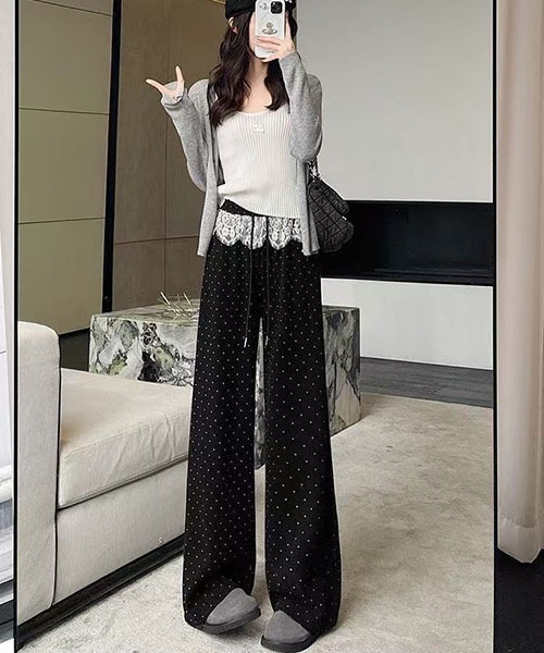 gossip!ロサンゼルス(ゴシップロサンゼルス)の「レースアクセント ドロストワイドレッグパンツ(その他パンツ・レディース・ブラック・M/S)」の12枚目の写真