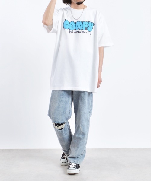 DOUBLE STEAL(ダブルスティール)の「COMFYグラフィックプリントTシャツ(Tシャツ/カットソー・メンズ・パープル/ホワイト/ブラック・MEDIUM/LARGE/X-LARGE)」の16枚目の写真