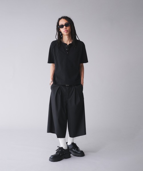 完売モデルander hunk スラックス　ブラック セール】Studs Design Stripe Slacks Short / スタッズデザイン