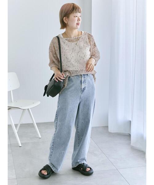 ehka sopo(エヘカソポ)の「◎リボン刺繍ストレートデニムパンツ(デニムパンツ・レディース・ネイビー/ブルー/サックスブルー・F)」の14枚目の写真