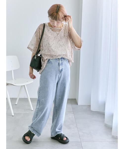 ehka sopo(エヘカソポ)の「◎リボン刺繍ストレートデニムパンツ(デニムパンツ・レディース・ネイビー/ブルー/サックスブルー・F)」の15枚目の写真