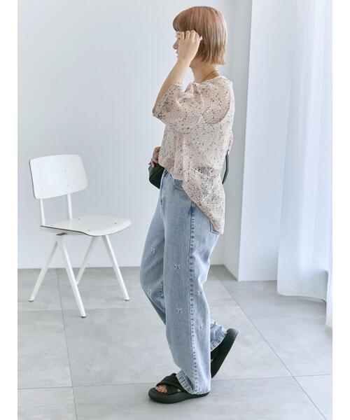 ehka sopo(エヘカソポ)の「◎リボン刺繍ストレートデニムパンツ(デニムパンツ・レディース・ネイビー/ブルー/サックスブルー・F)」の16枚目の写真