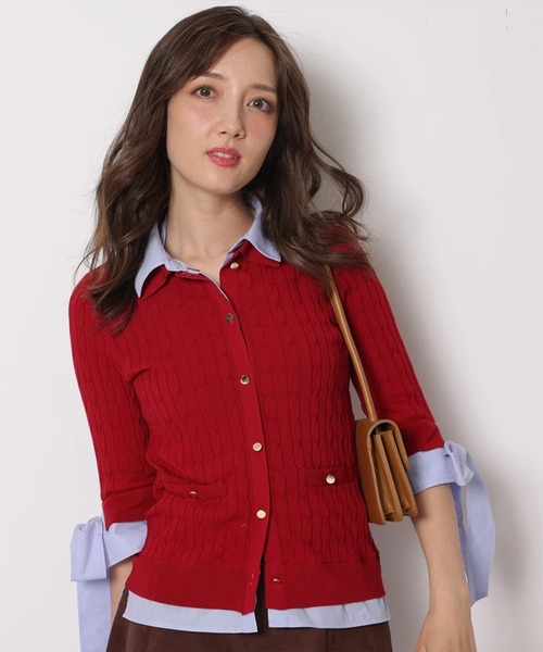 袖リボンレイヤードリブニット 袖リボンレイヤードリブニット