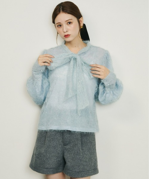 セール】スパンコールレースリボンタイブラウス（シャツ/ブラウス