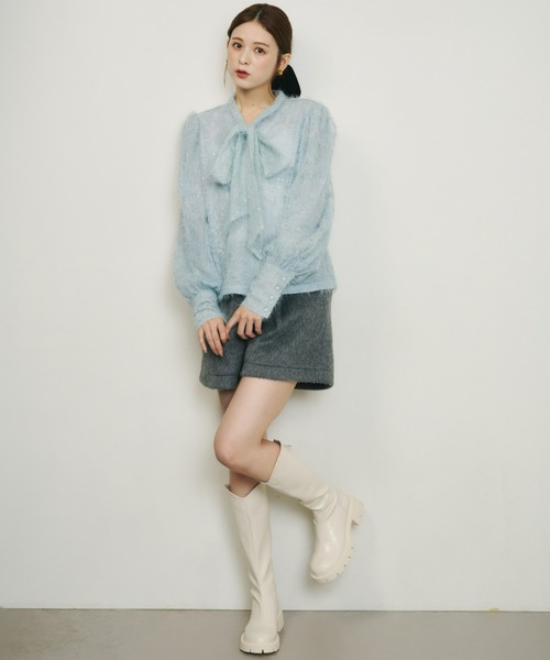 セール】スパンコールレースリボンタイブラウス（シャツ/ブラウス