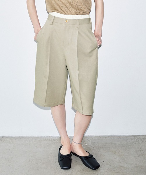 MEDE19F(メデジュウキュウ)の「BRAND NEW MIX STYLE ダブルウエストデザインのリネンライクハーフパンツ〈サンドベージュ〉(その他パンツ・レディース・サンドベージュ・3L/LL/L/M/S)」の1枚目の写真