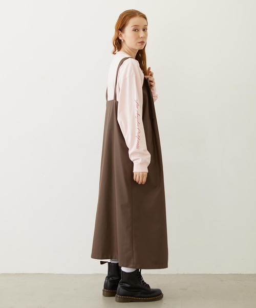 MILKFED.（ミルクフェド）の「FAUX LEATHER TUCK DRESS（ワンピース・レディース・ブラック/ライトピンク/ブラウン・ONE SIZE）」の6枚目の写真
