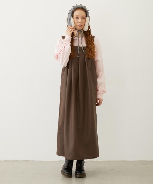 MILKFED.（ミルクフェド）の「FAUX LEATHER TUCK DRESS（ワンピース・レディース・ブラック/ライトピンク/ブラウン・ONE SIZE）」の9枚目の写真